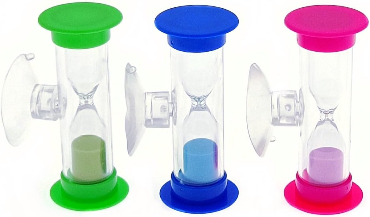 Thijox - Set van 3 Zandlopers Tandenpoetsen Kinderen 3 Minuten met Zuignap - Kleurrijke Mini-Timer voor Tandenborstels - Duurzaam PVC-Plastic - Blauw,