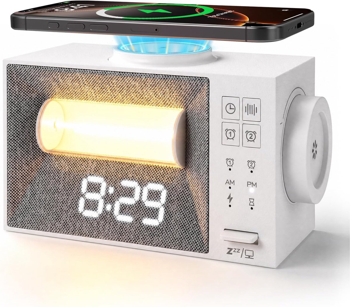 Thijox - Digitale wekker met laadstation, 15W snellaadfunctie, lichtwekker met natuurlijke geluiden, nachtlampje, oplaadbare wekker voor slaapkamer
