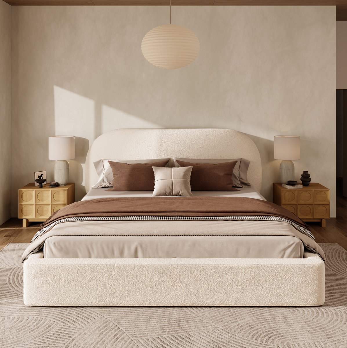 STILVORA Gestoffeerd Bed 180x200 cm – Tweepersoonsbed Met Lattenbodem – Zacht Gevoerd Hoofdbord – Zonder Matras – Voor Slaapkamer – Boucle Stof – Beige