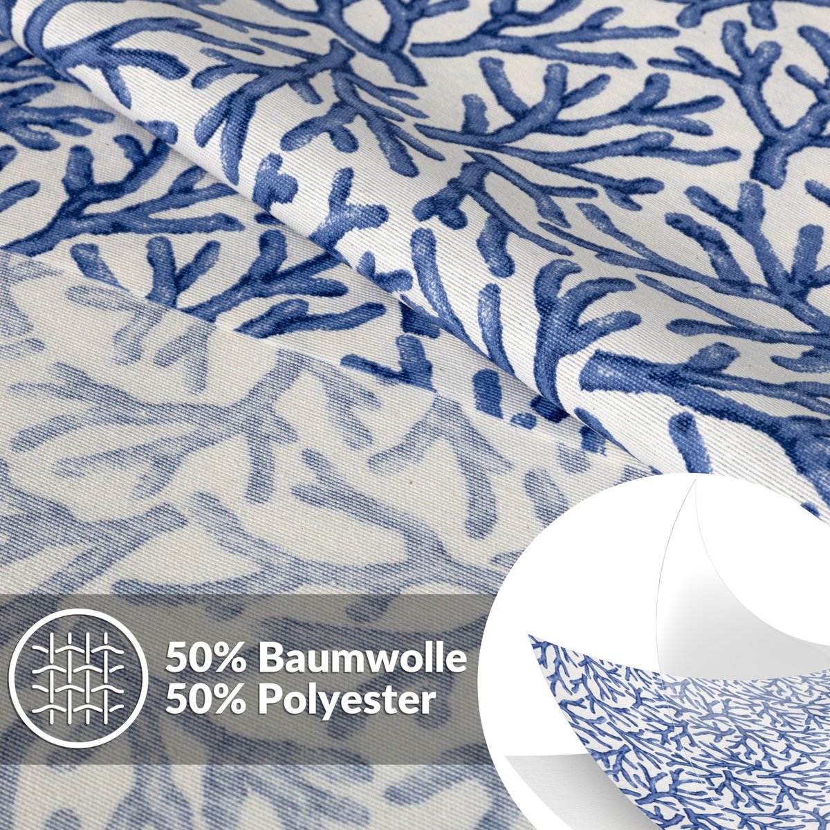 ANRO Tafelkleed Koraal Blauw Rond Ø100cm Met sierband Afwasbaar Waterafstotend Binnen & Buiten