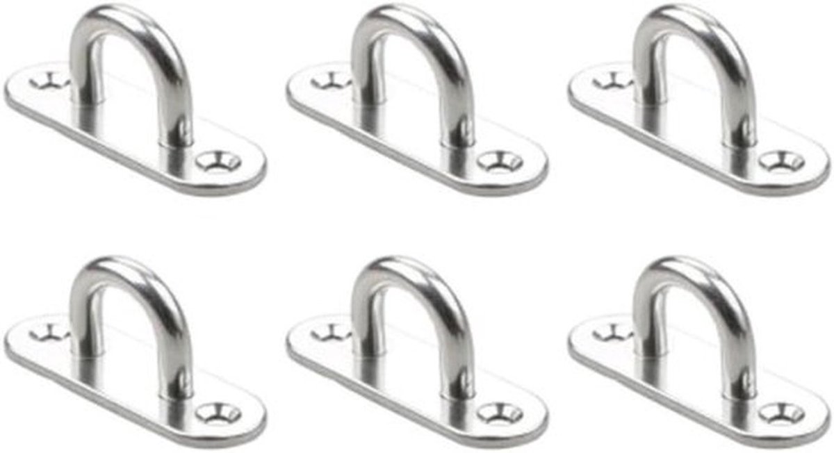 - Plafondhaak met schroefbevestiging - Robuuste plantenhanger - Zilver - Yogaschommel - Ventilator montageset - Geschikt voor ronde buizen - RVS plafondhaak met rechthoekige voet, diameter 60 mm, voetdikte 3 mm (6 stuks)