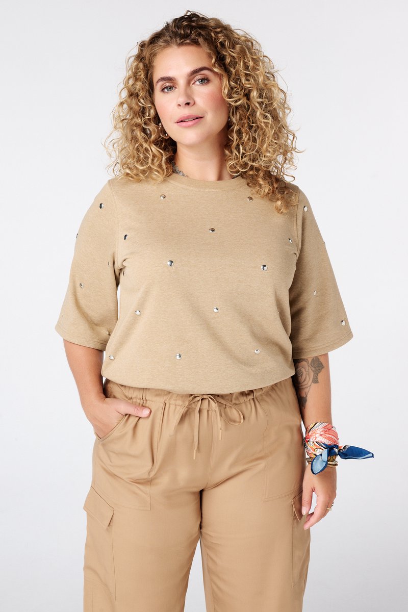 MS Mode T-shirt T-shirt van sweatstof met studs