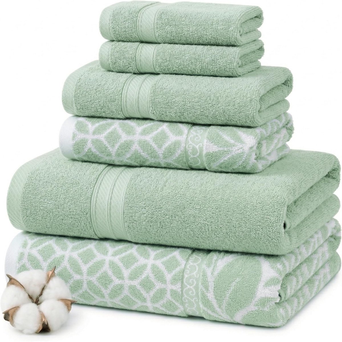 SnelShoppen - Luxe 6-Delige Jacquard Badhanddoek Set - Super Absorberend & Sneldrogend - 100% Katoen - Perfect voor Badkamer, Spa, Camping, en Meer