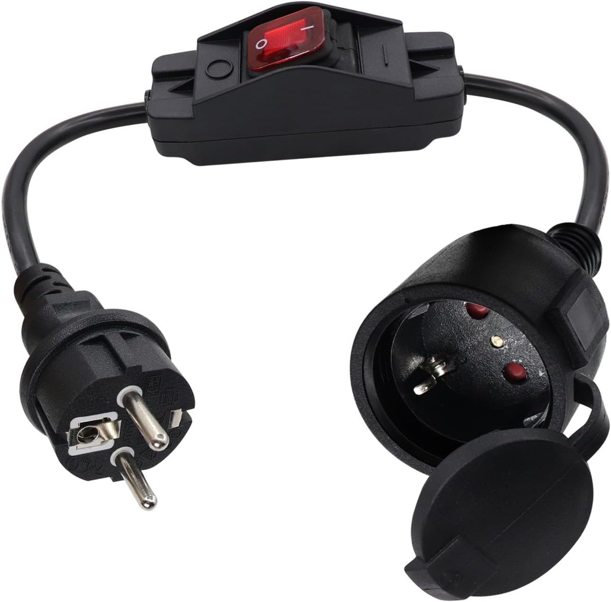 Thijox - Beschermcontact Verlengkabel 16 A 250 V IP44 Schuko met Schakelaar 1 m voor Buiten en Binnen, Tuin, Kantoor, Feest, Camping