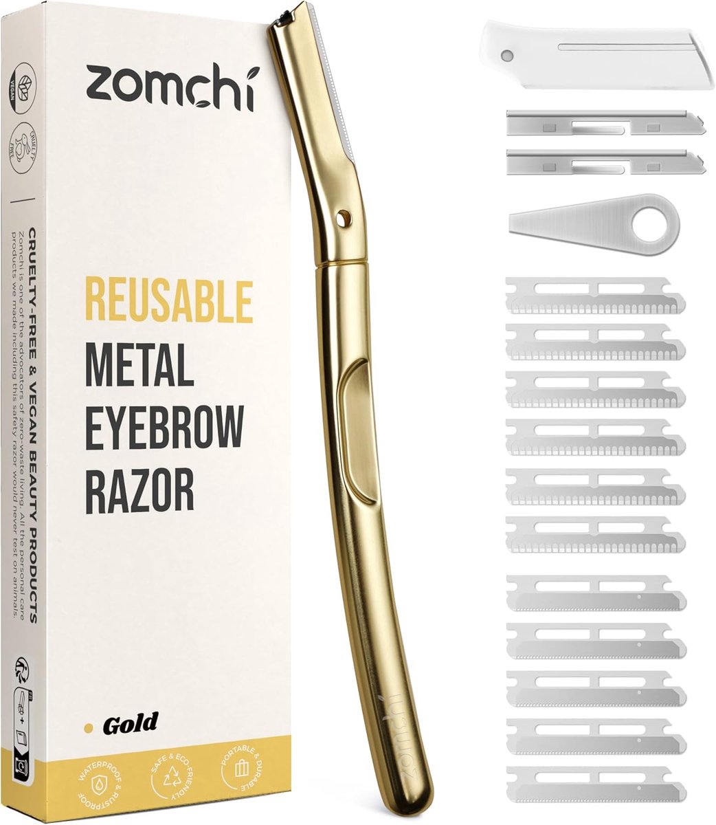 SnelShoppen - Dermaplane Razor met 11 Blades voor Haarverwijdering, Matte Gold, Veilig en Economisch, Eyebrow Trimmer met Silicone Cap, Ideaal voor Vr