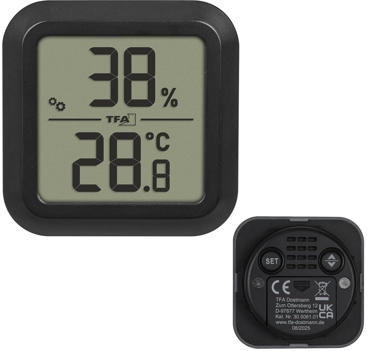 Thijox - Digitale Hygrometer Thermometer voor Inbouw, Compact en Magnetisch, Kalibratiebaar, Hoge Nauwkeurigheid (+/-1 °C), Zwart, Ideaal voor Thuis,