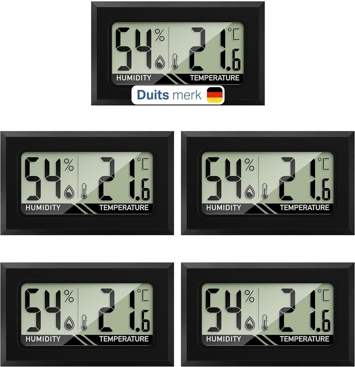 SnelShoppen - 5x Mini Thermo-Hygrometer Digital - 2-in-1 Temperatuur en Vochtigheid Meter - Accuraat en Betrouwbaar - Inclusief Batterijen