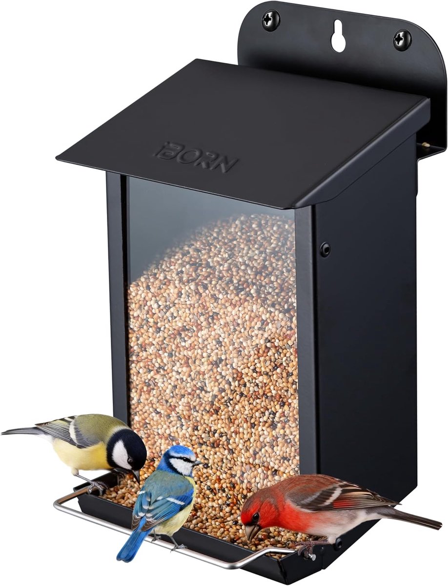 SnelShoppen - Wandgemonteerde Vogelvoederbak met 2 Poorten, 0,6 kg, Zwart - Ideaal voor Tuin en Balkon, Duurzaam en Functioneel