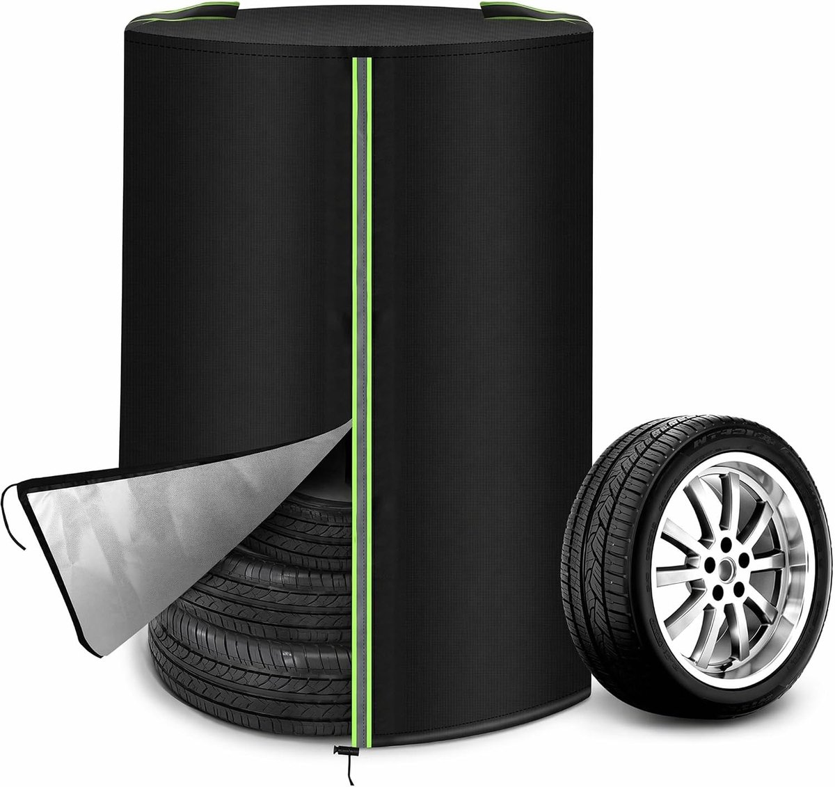SnelShoppen - Bandenhoes voor 4 autobanden, robuuste 420D Oxford bandenbeschermhoes, waterdichte bandentas met ritssluiting, trekkoord, weerbestendige