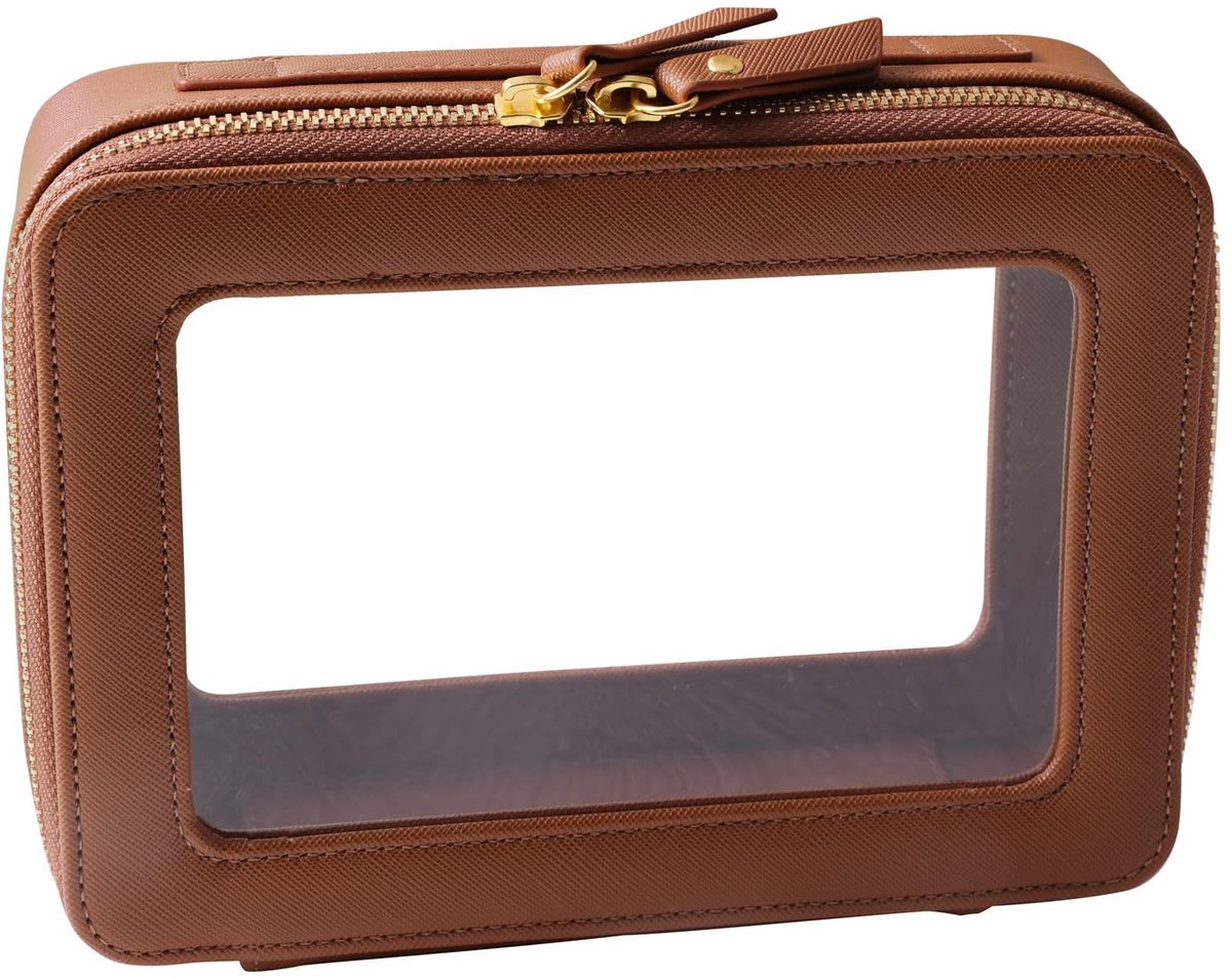 SnelShoppen - Waterdichte Toilettas Cosmetische Organizer met Opknoping Haak voor Reizen, Bruin, 8 Inch, Compacte Waszak voor Vakantie en Dagelijks Ge