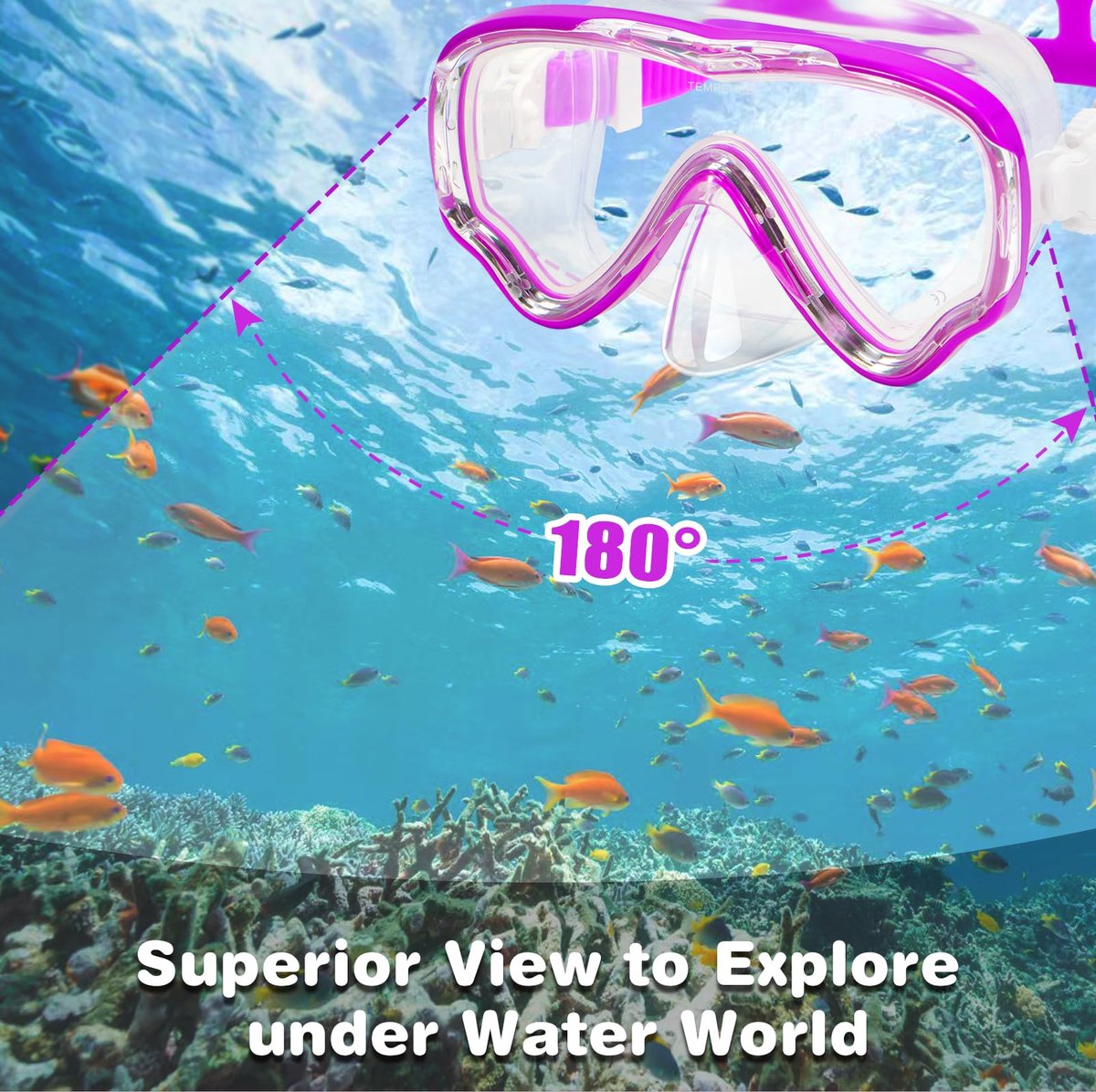 SnelShoppen - Zwembril voor kinderen 4-16 jaar, duikbril met anti-condens, snorkelmasker met oordopjes, paars, ideaal voor zwemmen, snorkelen en water