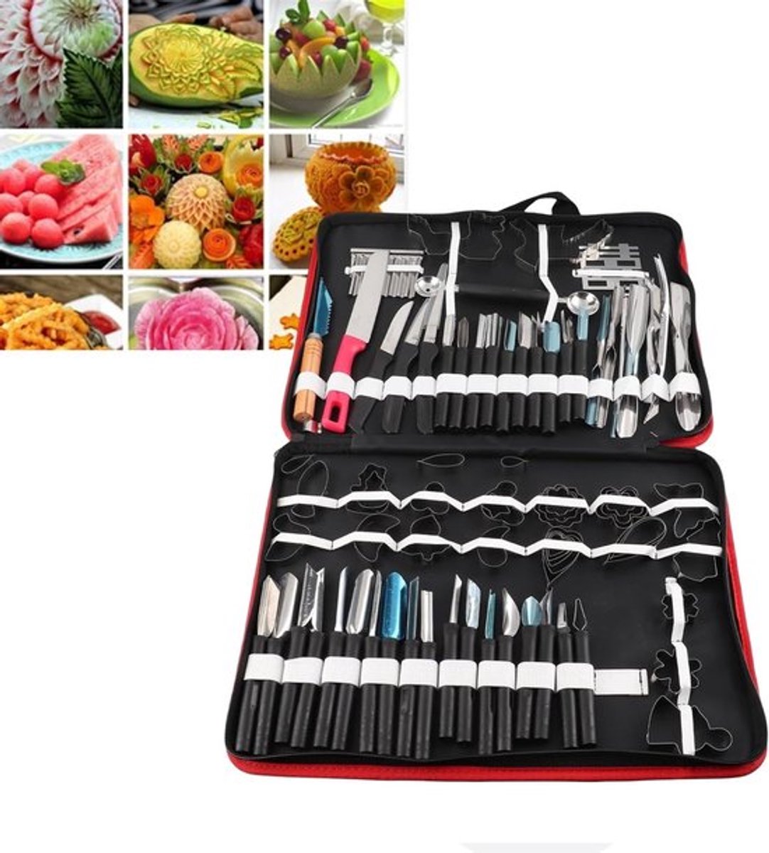 Complete Set van 80 Professionele Snij- en Schilgereedschappen voor Groenten en Fruit, Ideaal voor Garnituren en Decoraties
