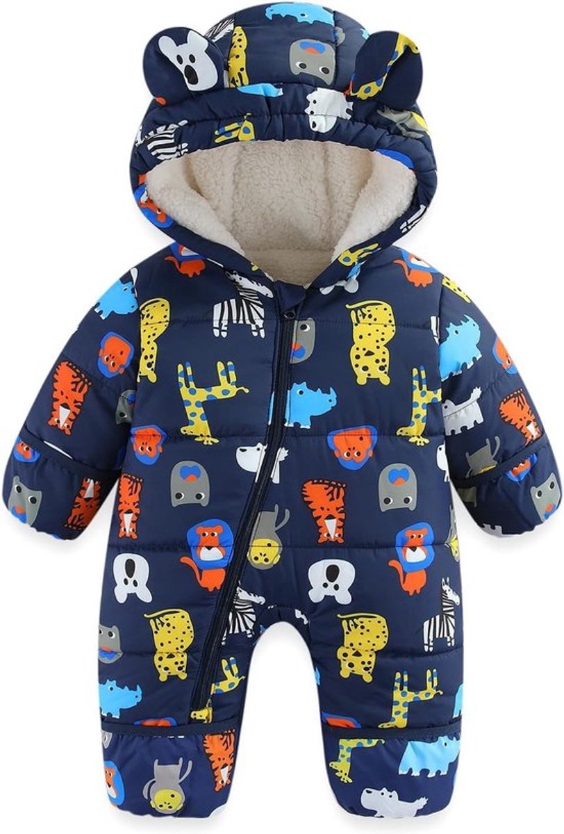 Warm Fleece Snowsuit voor Baby's en Peuters met Berenkap, Vouwbare Wanten en Voetjes, Geschikt voor Jongens en Meisjes van 3-24 Maanden