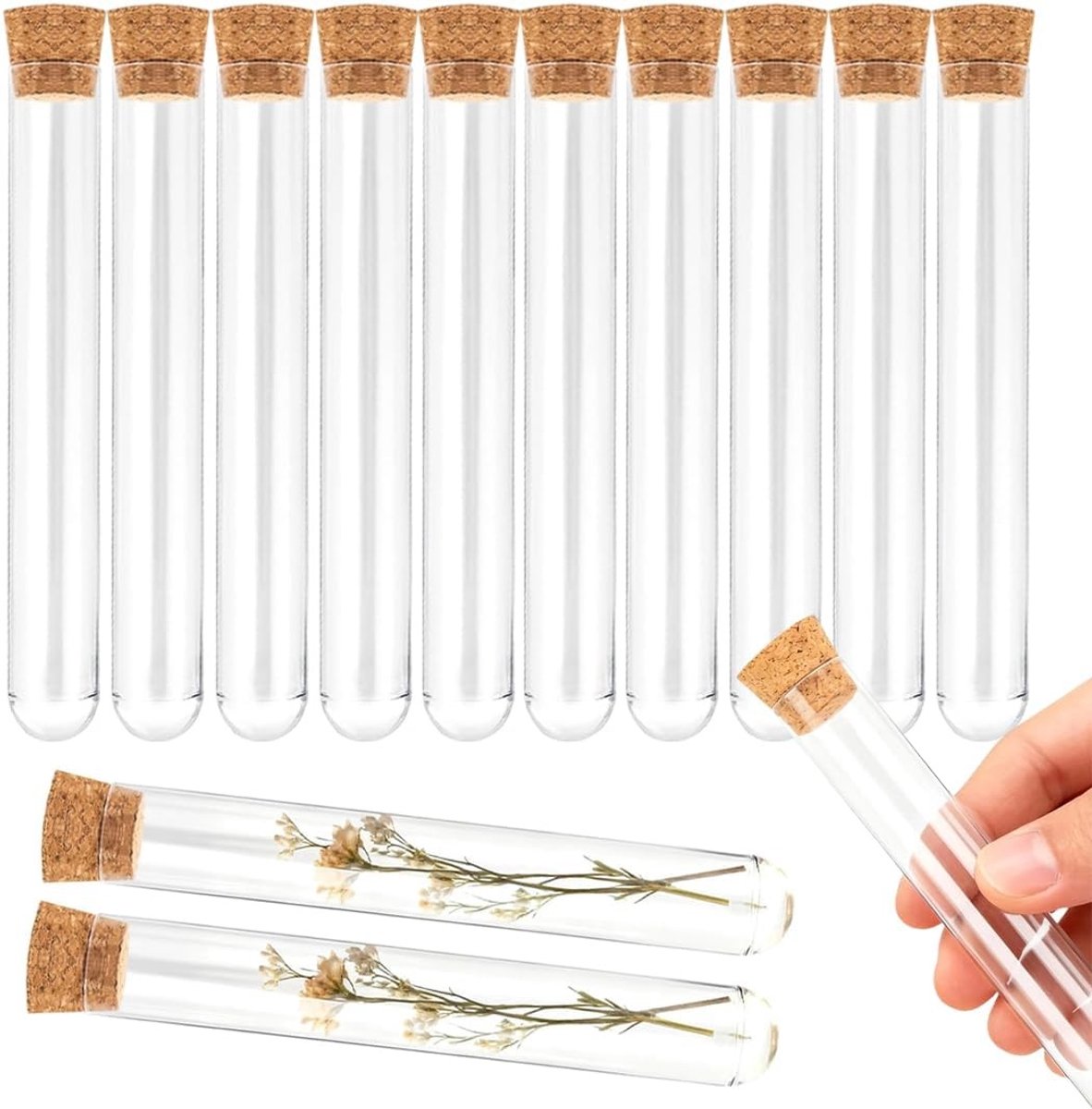 Set van 10 Transparante Plastic Testbuizen voor Opslag van Confectie en Specerijen - 12 mm x 100 mm, Ideaal voor Laboratorium en Keuken