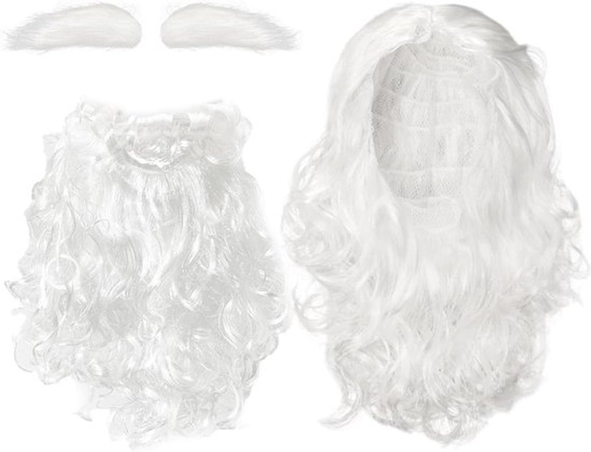 3-delige Kerstman Perukenset met Baard en Wenkbrauwen voor Feestdagen, Carnaval en Kerstmis - Lange Witte Baard en Perukenset