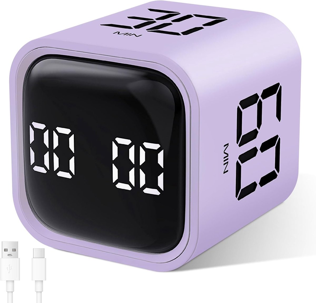 SnelShoppen - Cuteefun Draaibare Pomodoro Timer, Digitale Eierwekker met Vibratie en Instelbaar Geluid, 5/10/30/60 Minuten, Paars, Voor Kinderen, Keuk