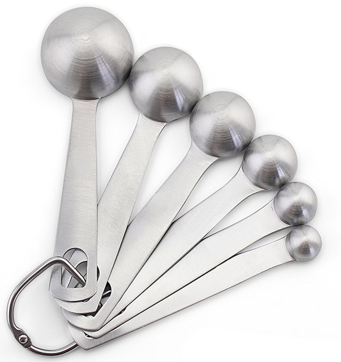 Oneay Set van 6 roestvrijstalen maatlepels: 1/8 theelepel, 1/4 theelepel, 1/2 theelepel, 1 theelepel, 1/2 eetlepel en 1 eetlepel, geschikt voor droge poeders en vloeibare ingrediënten.