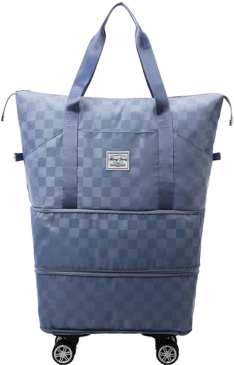 SnelShoppen - Opvouwbare Reistas met Afneembare Wielen | Uitbreidbare Vouwtas voor Reizen, Weekend, Sport en Fitness | Blauw, Modieus en Functioneel