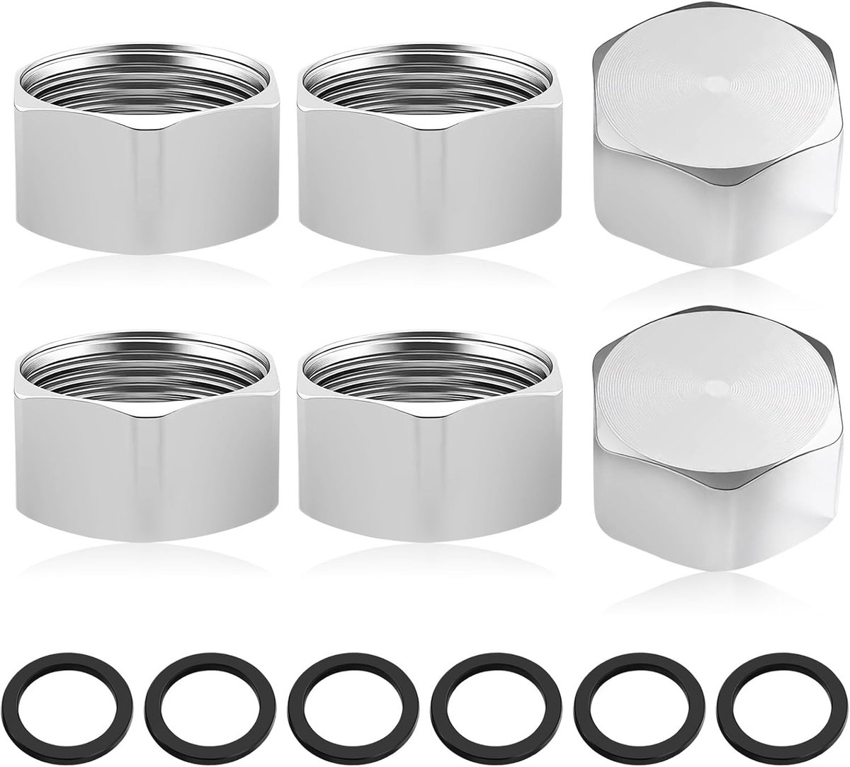 Blindpluggen 3/4 inch - RVS afsluitdoppen met G3/4" vrouwelijke draad en rubberen afdichtingen - Set van 6 stuks