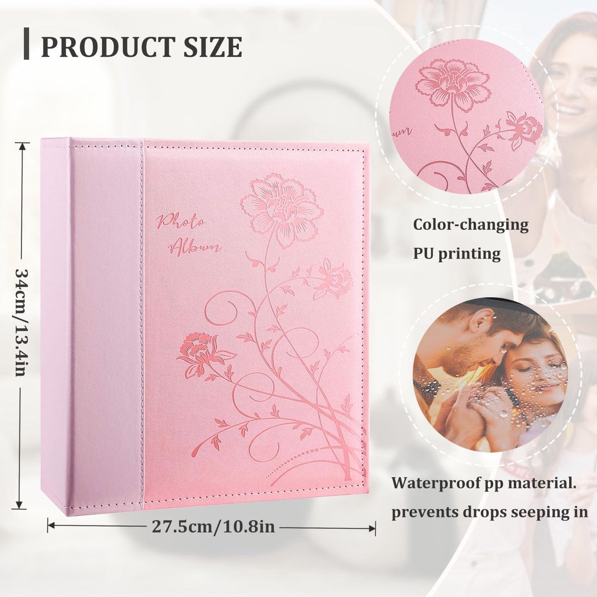 SnelShoppen - Miaikoe Fotoalbum 6x4 met leren hoes - 400 foto's - Insteekbaar fotoalbum voor bruiloft en familie - Roze - Geschikt voor 10x15 cm foto'