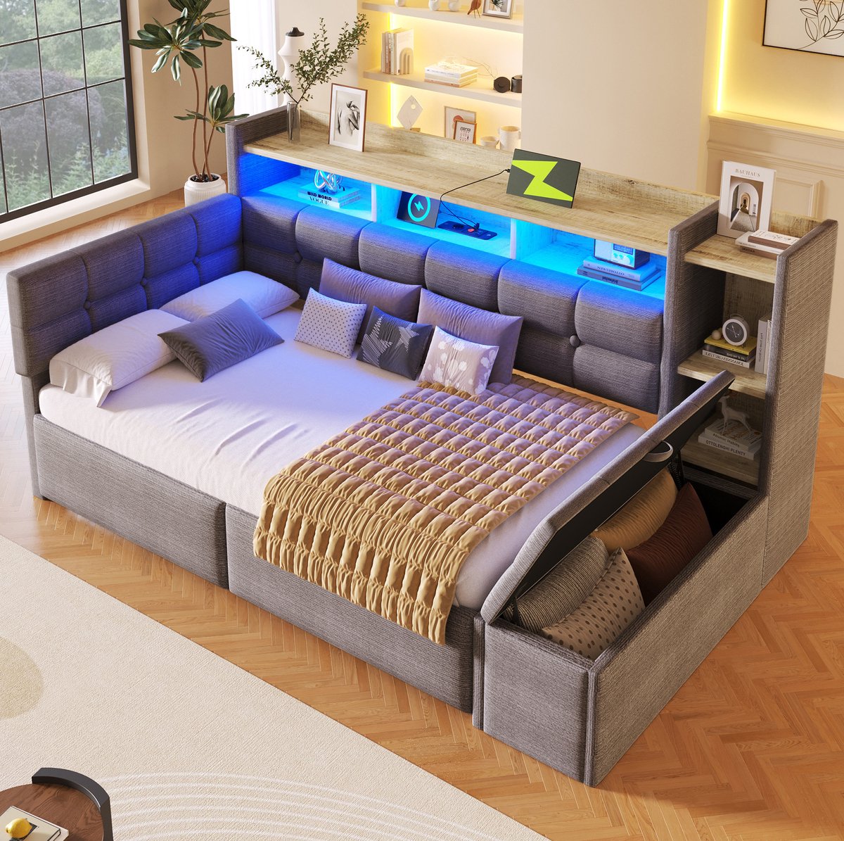 COVREO Slaapbank 90x190 cm donkergrijs, fluweel, 2 lades, zonder matras Dark Gray