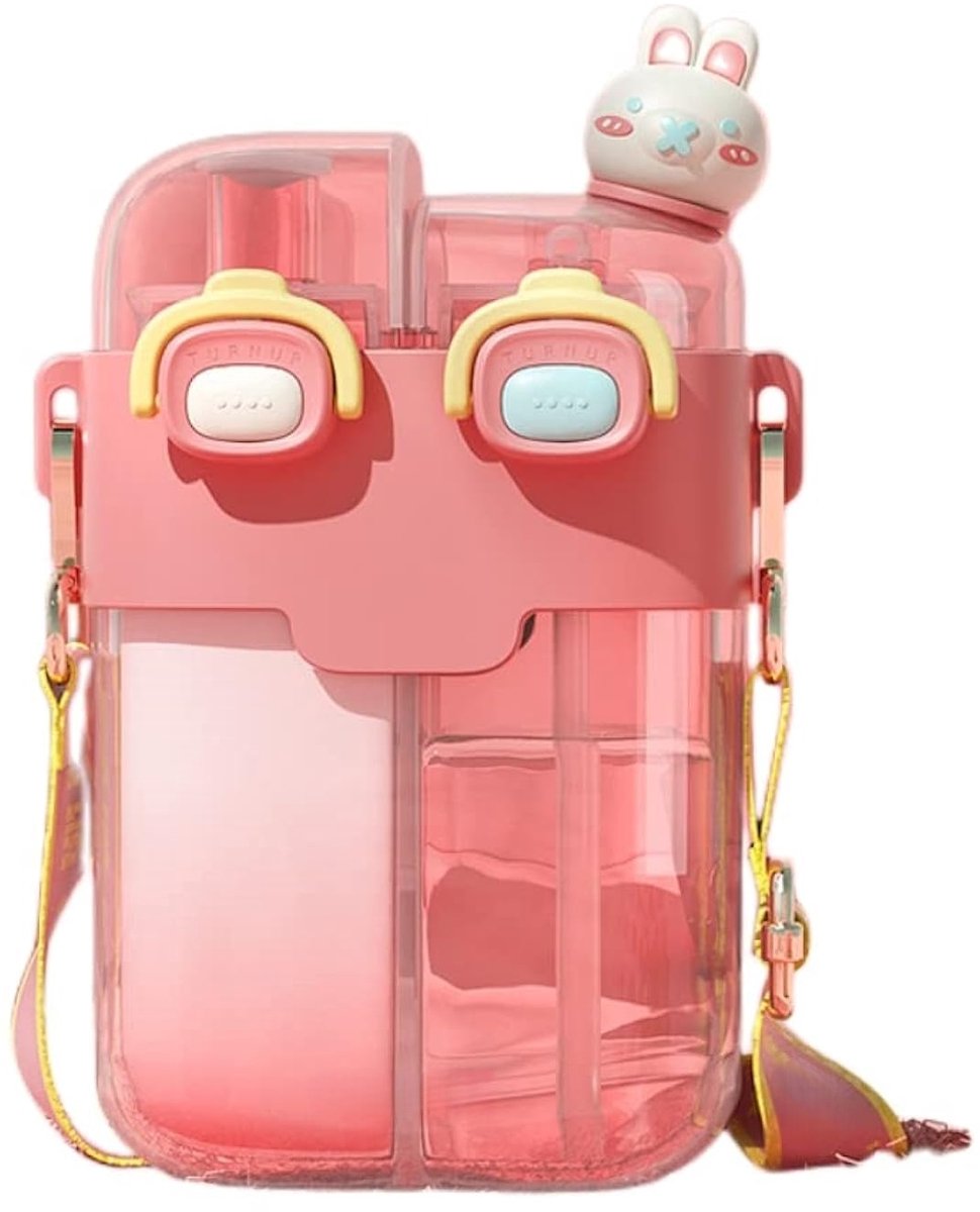 QTTVBTNA -Kawaii Waterfles - Schattige Creatieve Fles - Drinkbus - 750 ml Capaciteit - Twee Manieren Om Te Drinken - BPA-Vrij Kunststof - Lekvrij Ontwerp - Ideaal Voor Onderweg - 1 Stuk - Rood