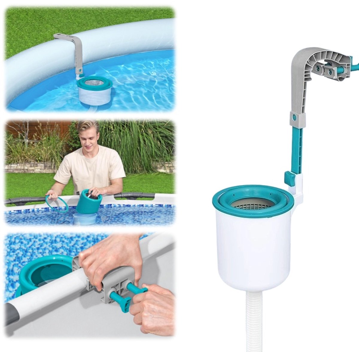 Bestway Skimmer voor opzetzwembaden (met ophangbeugel) | Verwijdert bladeren en vuil - Bestway 58497 / 1600 GPH Skimmer- en pompsysteem – Installatie zonder boren – Compatibel met standaardpompen – Eenvoudig te legen filtermand