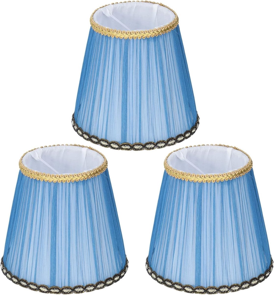 Set van 3 Kleine Lampenkappen, Klem Lampenkappen van Plissé Stof voor Tafellampen en Kroonluchters, 3.5 Inch Boven x 5.5 Inch Onder x 5.1 Inch Hoogte (Blauw) - Ideaal voor Interieur, Verlichting en Decoratie