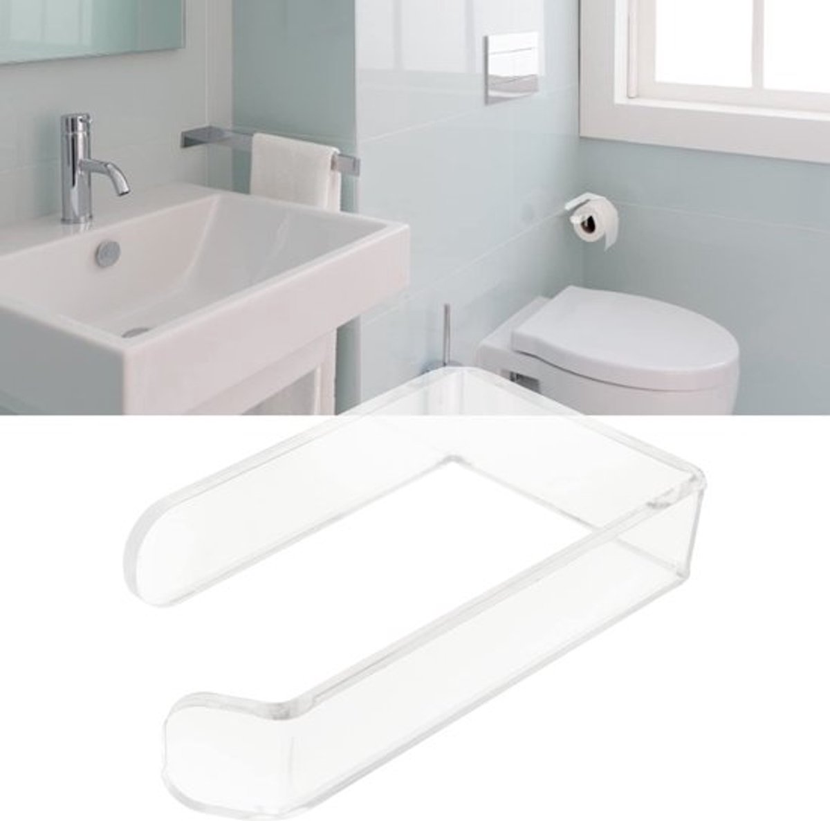 Toiletpapierhouder zonder boren - Wandmontage - Acryl materiaal - Lichtgewicht - Geschikt voor standaard rollen - Eenvoudige installatie - Rolhouder