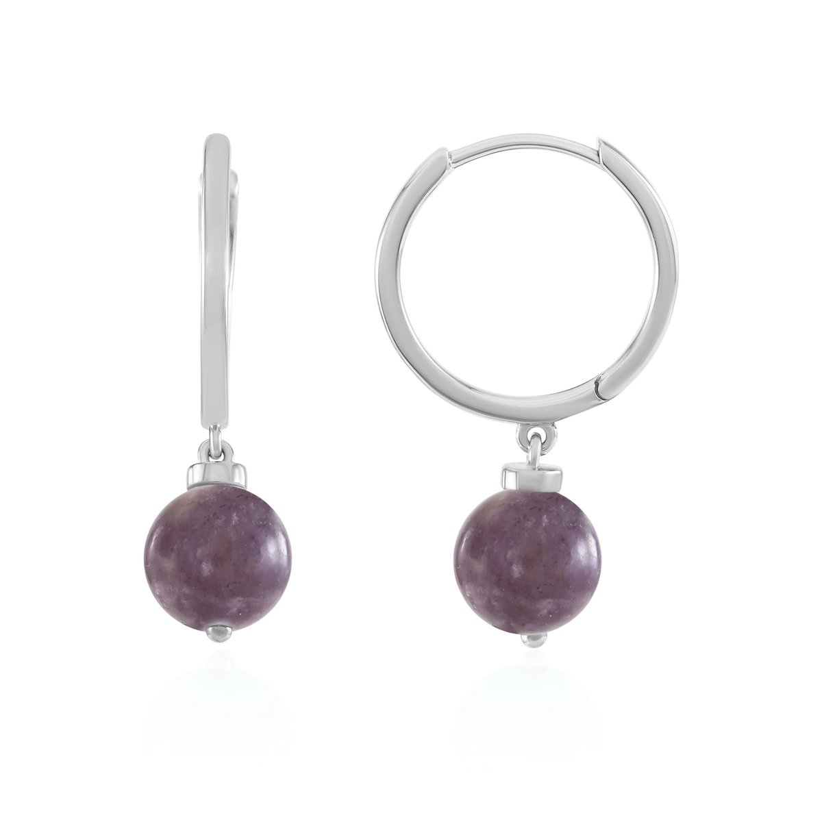 Cavill - 925 Sterling Zilver Oorbellen - Platina Verguld - Paarse Lepidoliet 7,33 ct - Ronde 8mm Kralen - Stijlvolle Monosono Collectie