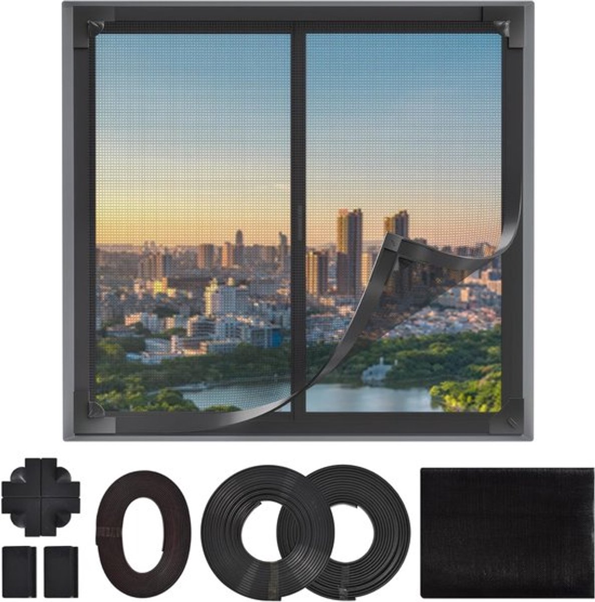 Verstelbaar magnetisch vliegenraam voor vensters, muggenbescherming, 120 x 140 cm, duurzaam glasvezel vliegenraam, eenvoudige installatie en onderhoud
