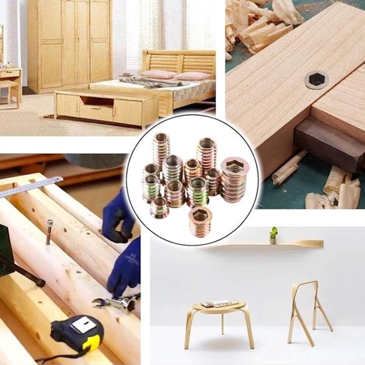 Schroefdraad Insert 20 Stuks - Insteekmoeren - Zeskantige Steekadapter - Koolstofstaal - Duurzaam - Voor Houten Meubels - Insteekmoer