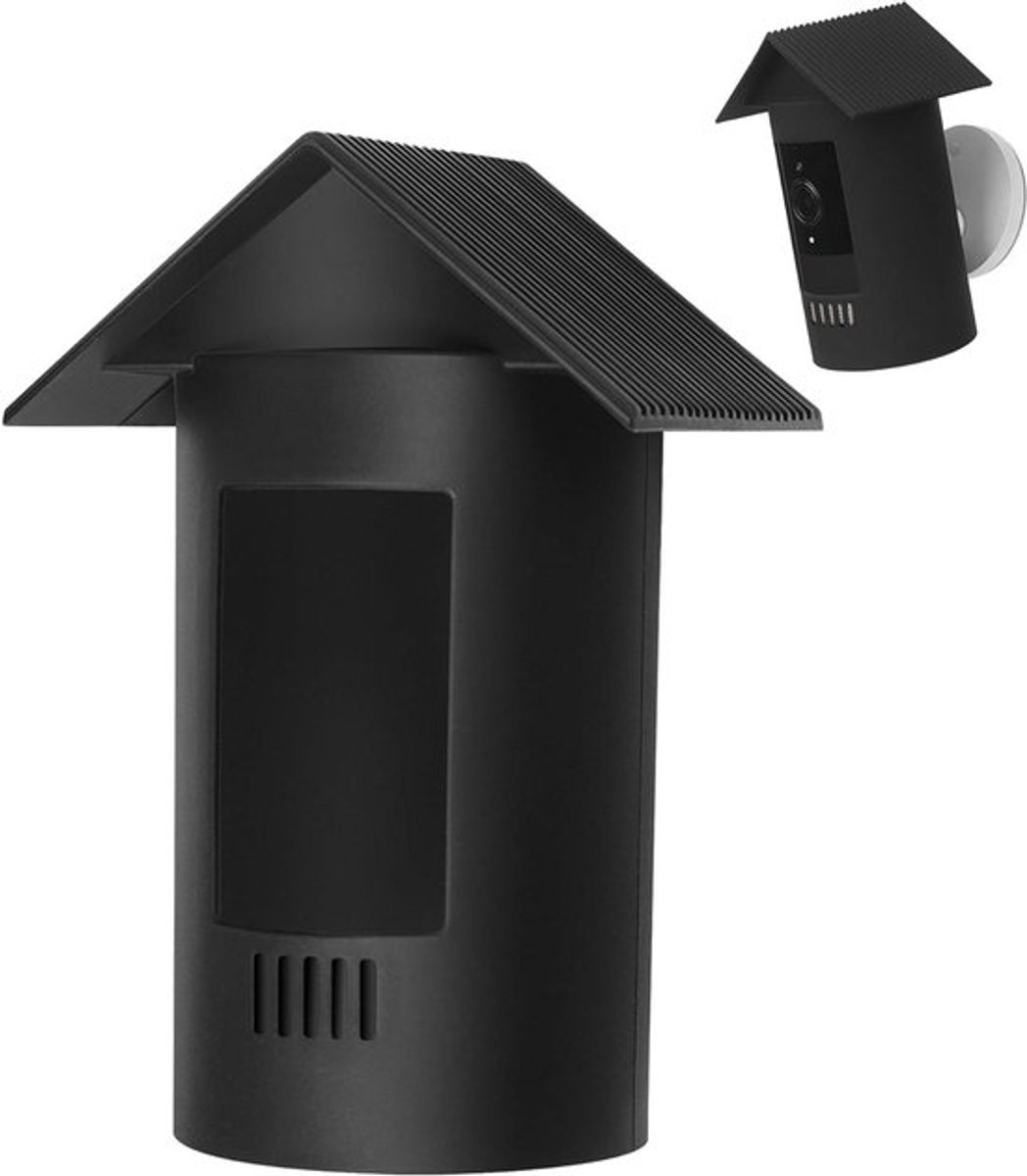 Siliconen weerbestendige hoes voor batterijcamera met dakontwerp, waterdicht en UV-bescherming.
