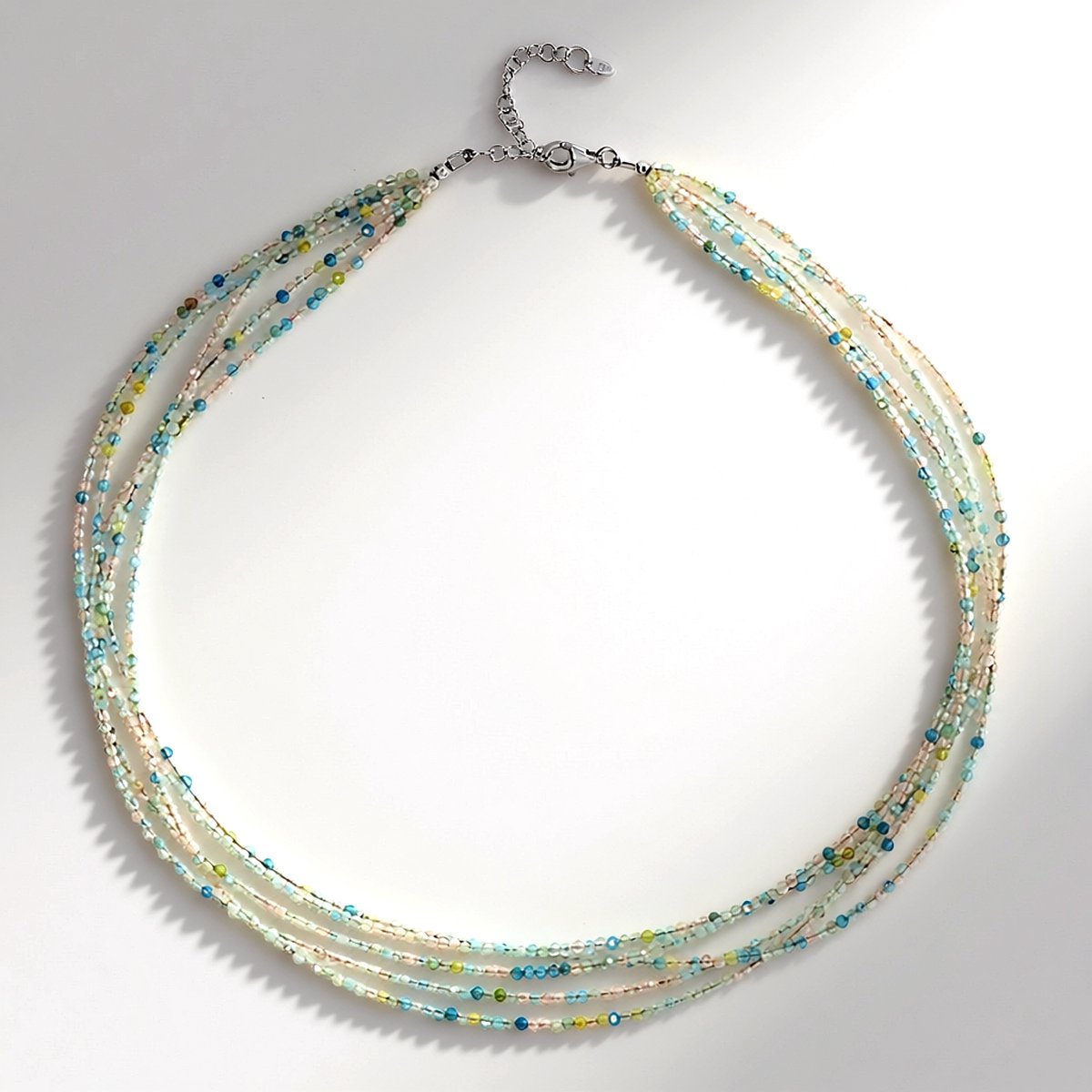 Cavill - Beryll Halsketting - 925 Sterling Zilver Gerhodineerd - 64,9 Ct Beryll Facet Geslepen - Elegante Meerstrengs Zilveren Damesketting