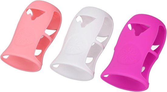 Glazen babyflessen siliconen hoes 240 ml - onbreekbare flesafdekking - isoleerwarmers - schattig ontwerp - 8 Oz-serie - vervormingsbestendig - wit roze paars - baby - voeding - handig in gebruik — afbeelding 2