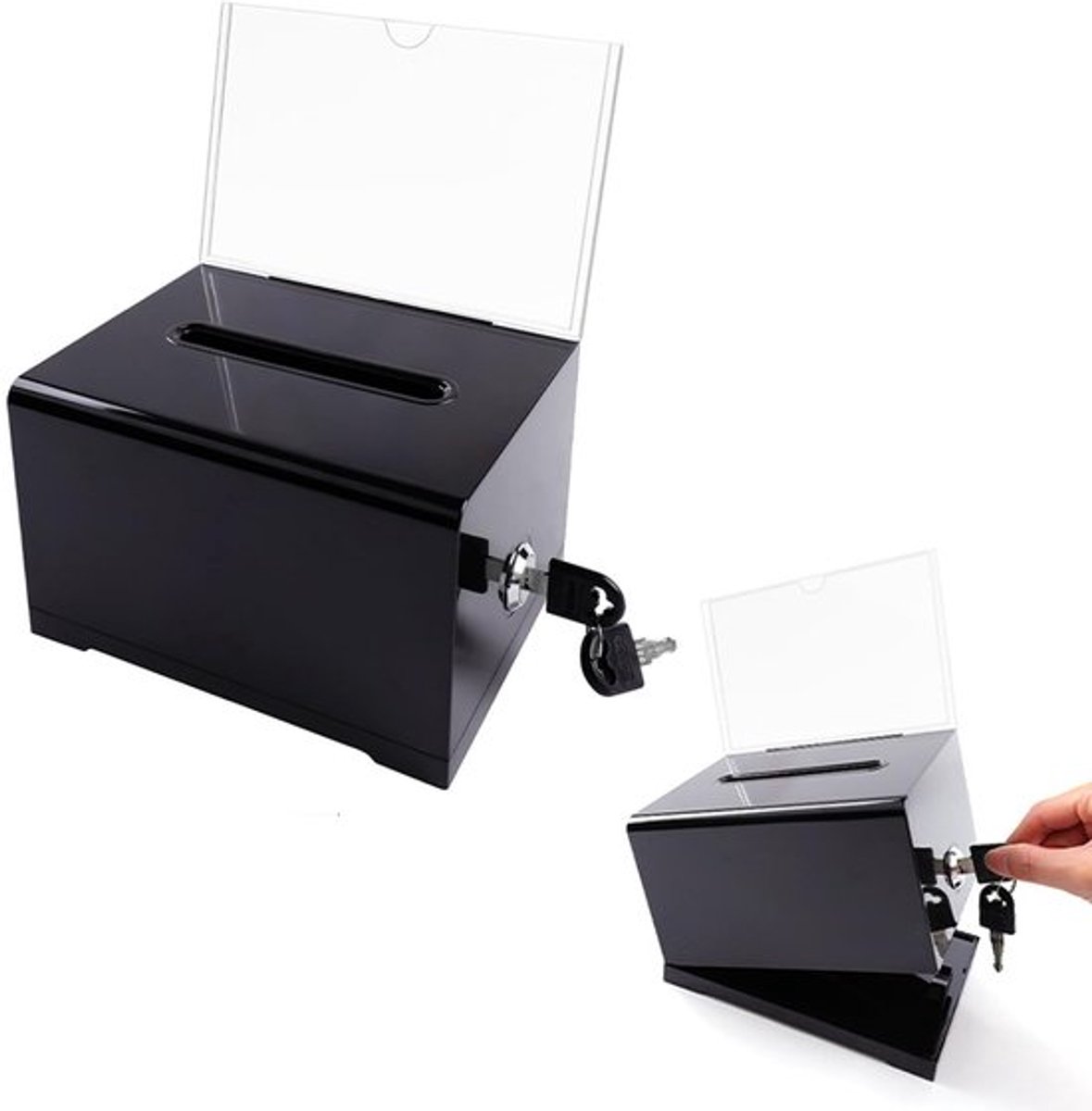 Suggestiebox met Slot - Transparante Stembox - Lockable Box - Geldbox - Fundraising Opbergbox - 15,7 x 11,5 x 10,2 cm - Stemdoos