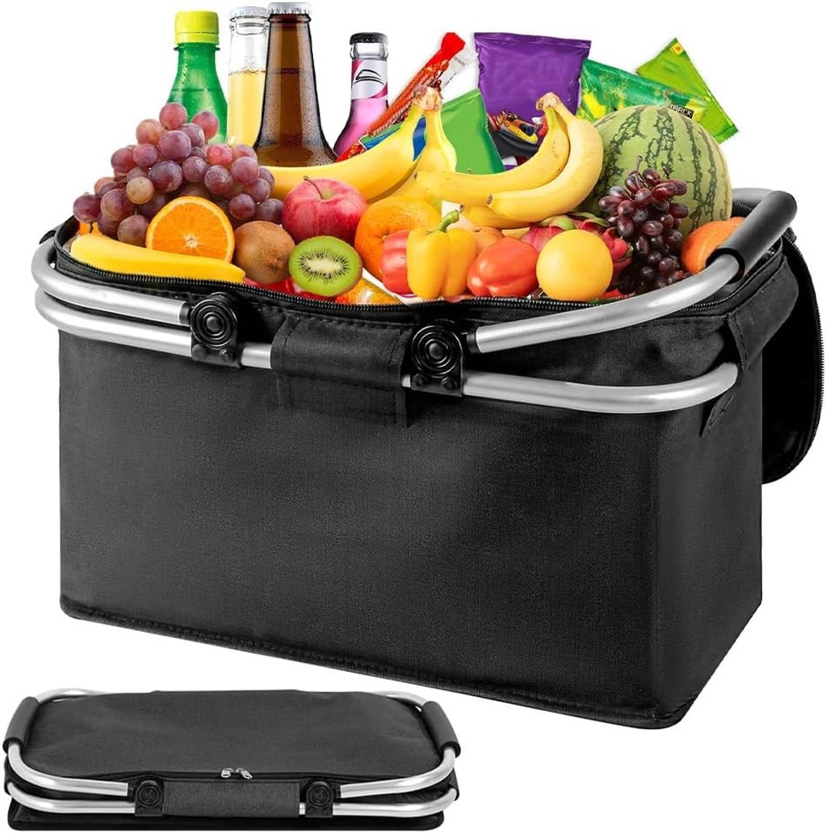 Vouwbare Thermische Picknickmand van 18 L met Koelfunctie, Ideaal voor Picknicks en Boodschappen