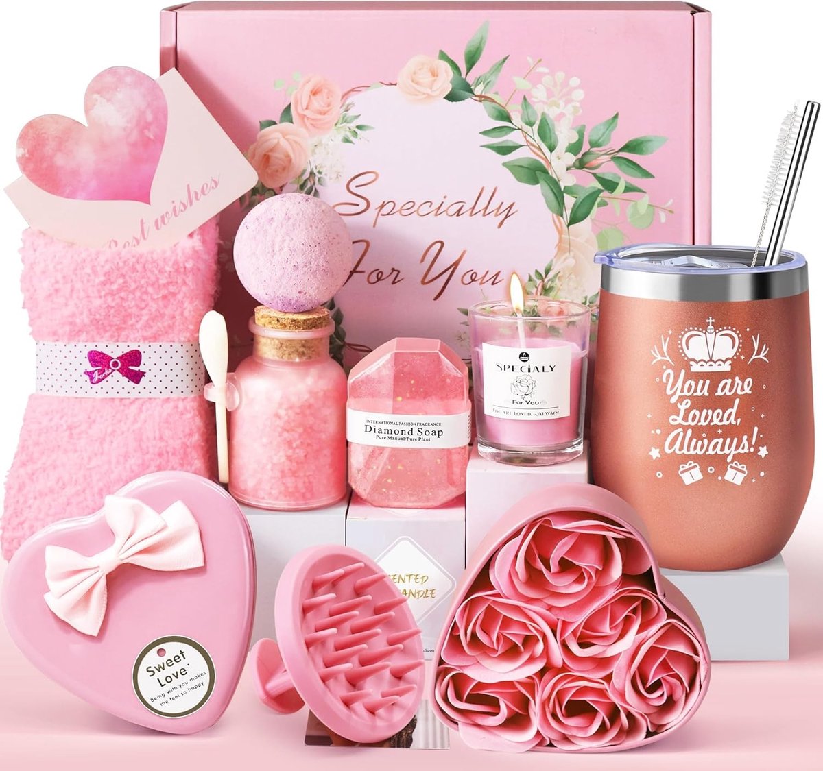 Cadeaus voor Vrouwen: 10-delige Verjaardagscadeauset met Isolerende Beker en Ontspanningsbadset voor Moeder, Zuster of Beste Vriendin