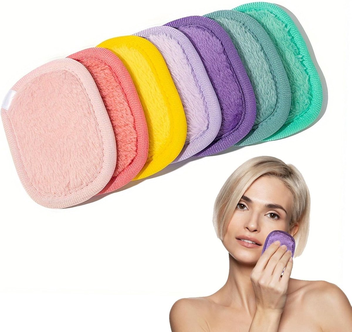 Herbruikbare Flanellen Make-up Pads Set van 7 Stuks met Waszak - Zachte Katoenen Pads voor Huidverzorging, Geschikt voor Alle Huidtypes en Ideaal voor Milieuvriendelijke Schoonheid