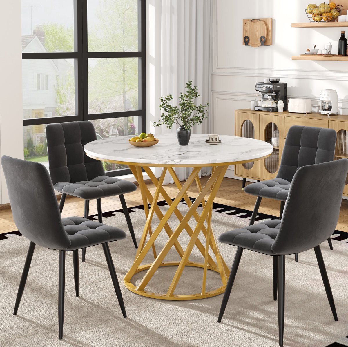 COVREO Eetset 80x80x76 cm multicolor, metaal met 4 stoelen