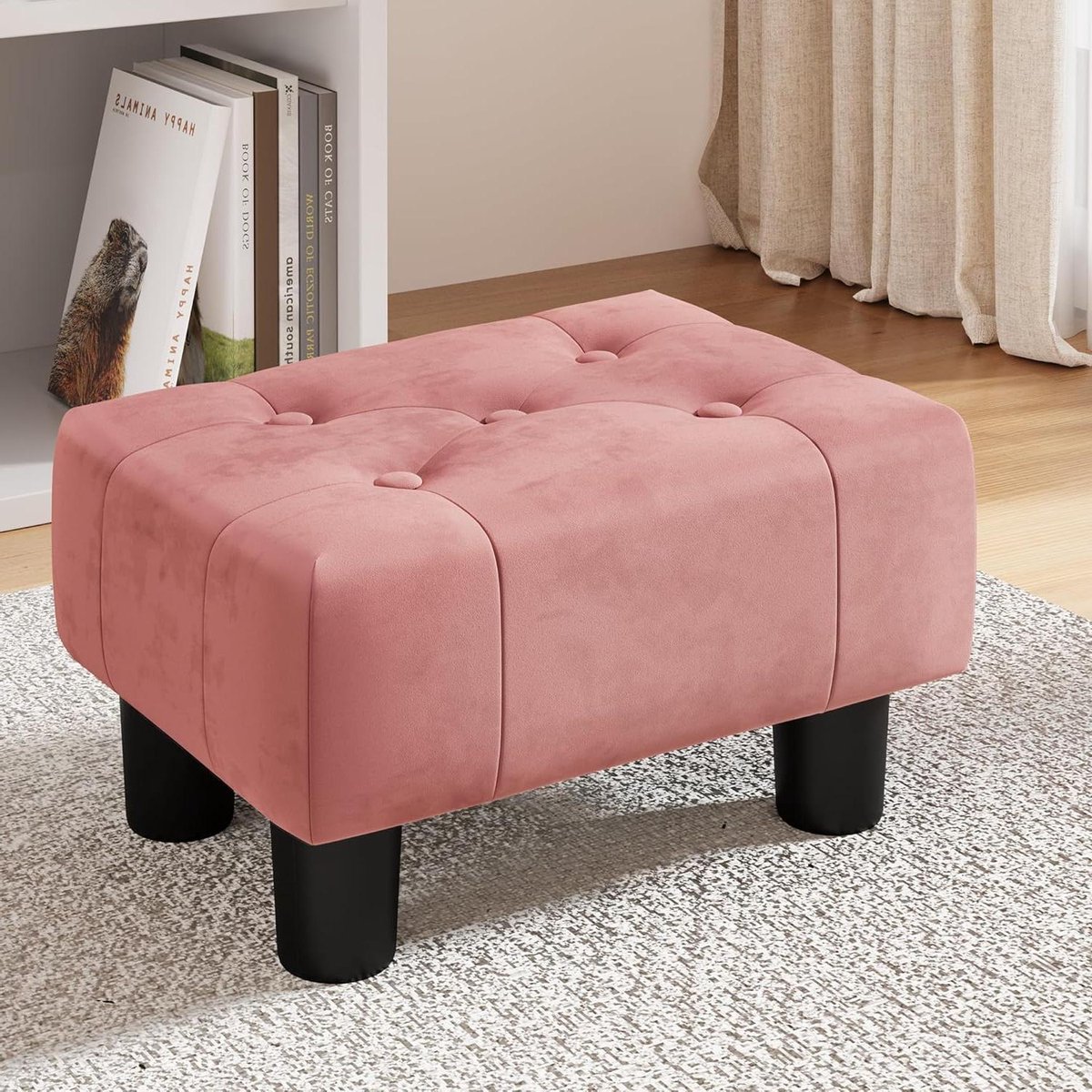 Voetenbankje Fluweel - Ottomaan Poef - Ontspannen Zitten - Verborgen Opbergruimte - 40 x 30 cm - Roze