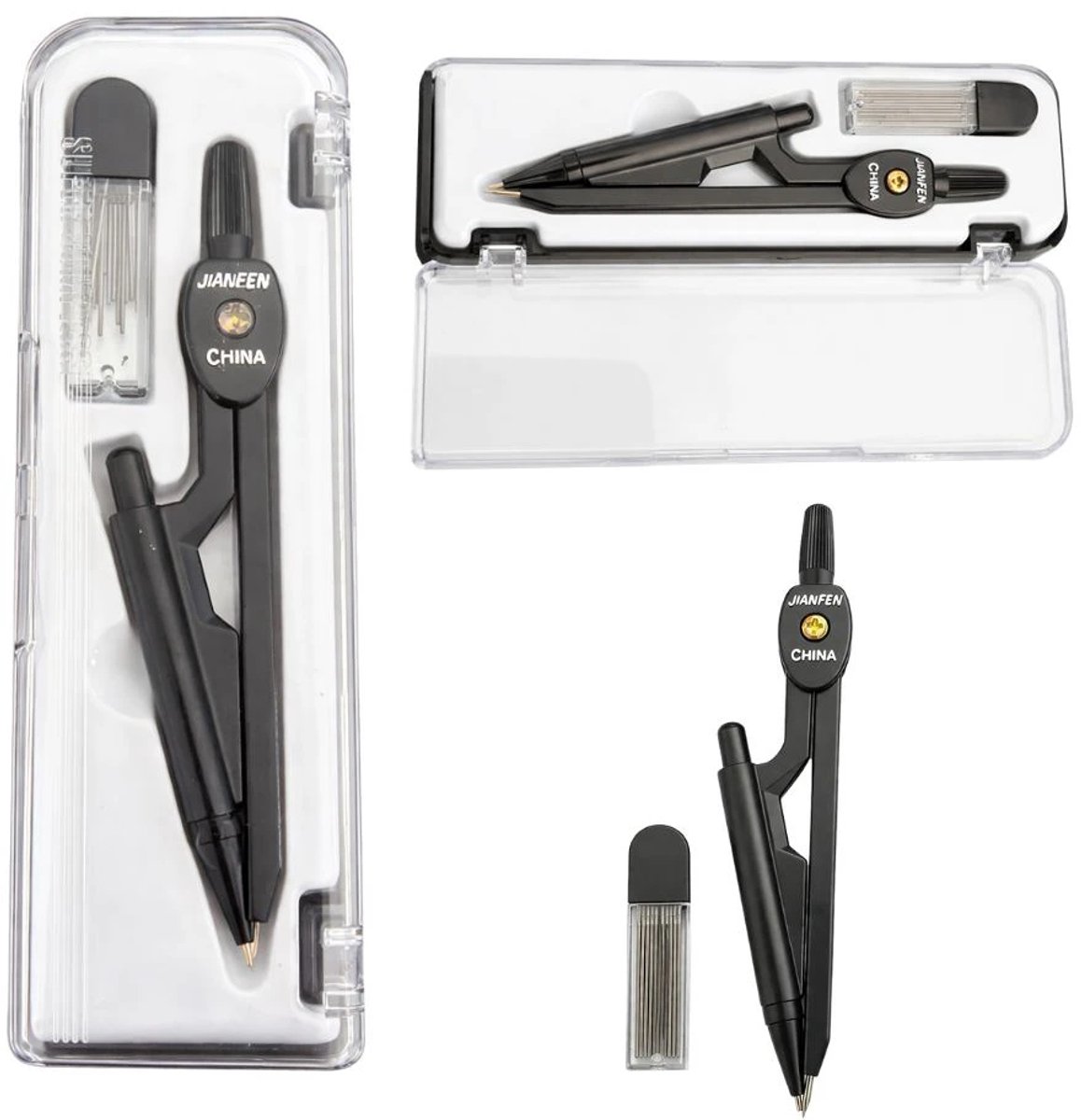 Han-Bar® School Passer - Kompas Set – met potlood & reserve-leads – Geometriekit – Zwart