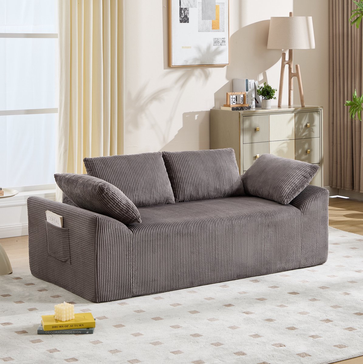 STILVORA Zitbank 170 x 86 x 60 cm - 2-Zits Met Diepe Zitting En Gebogen Armleuningen - Voor Woonkamer En Slaapkamer - Stof Bruin Grijs