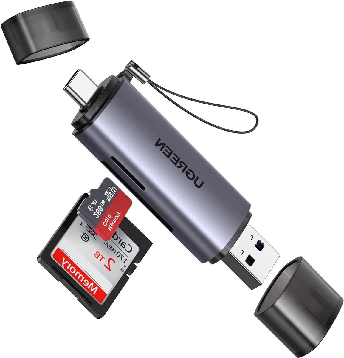 Kaartlezer - SD TF - Data Overzetten - 2-in-1 Dubbel Lezen - 5Gbps - Zilver