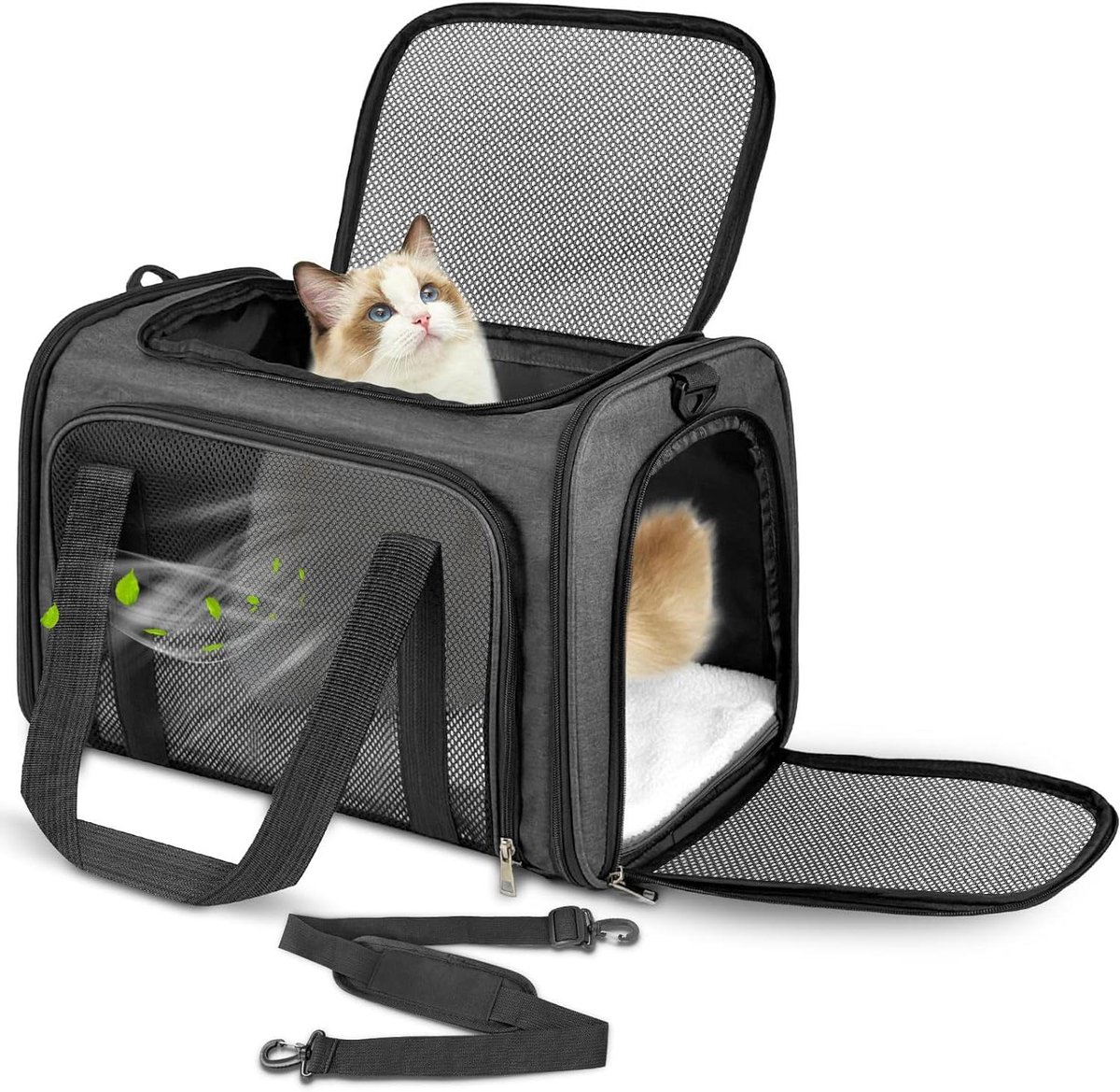 Transportbox Huisdieren - Reistas Kat Hond - Veilig Vervoer - Opvouwbaar Ontwerp - 43x28x28 cm - Donkergrijs