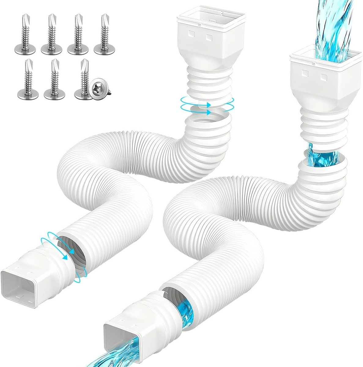 Verlengbare regenafvoer voor goten, flexibele uitbreiding van 47 tot 150 cm, geschikt voor 80/100 mm goten (wit, 2 stuks)