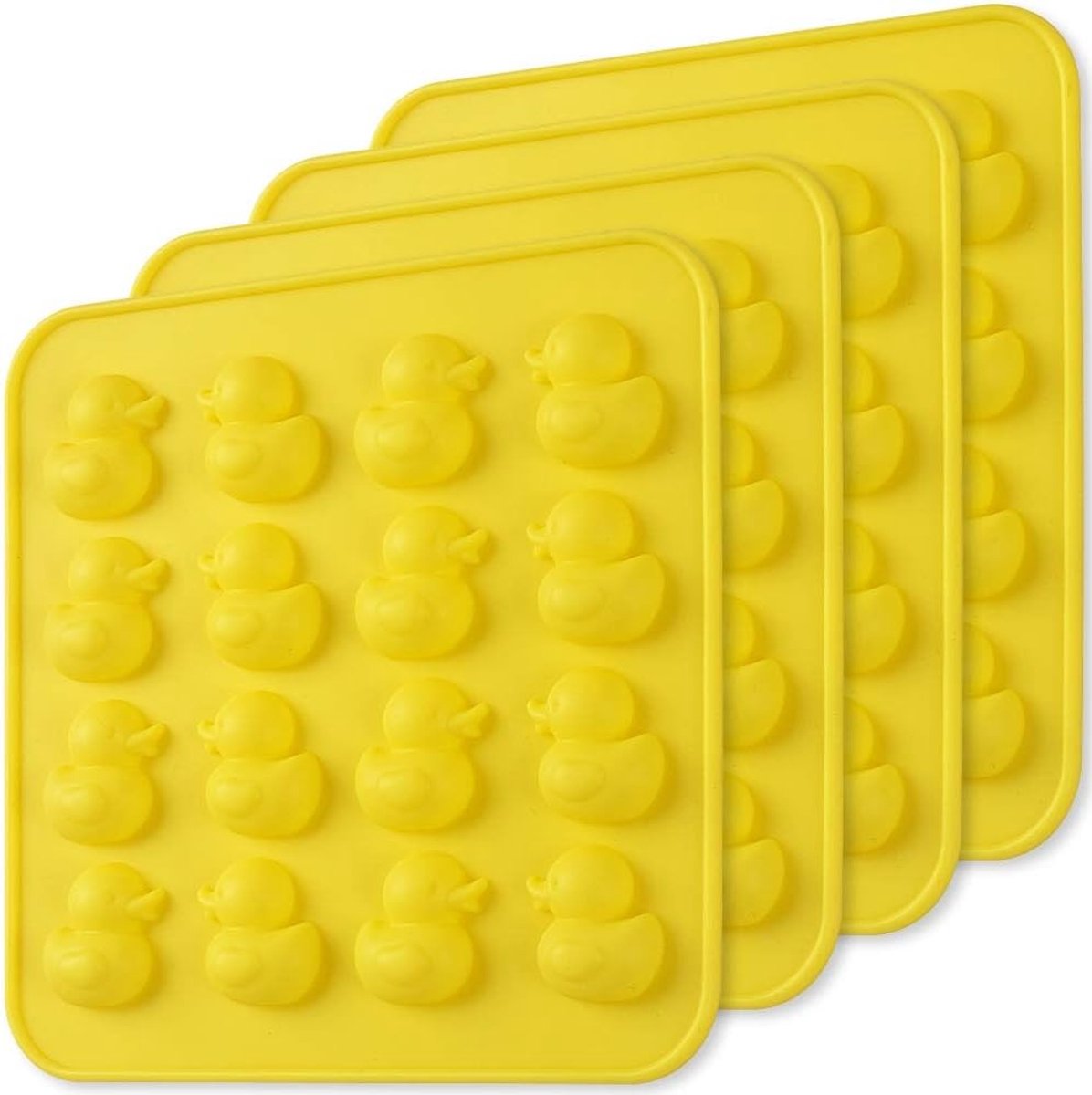 Siliconen Mallen in Eendvorm, 4 Stuks met 16 Uitsparingen, Anti-aanbak Coating voor Badbommen, Gelatine, Fondant en Snoepjes