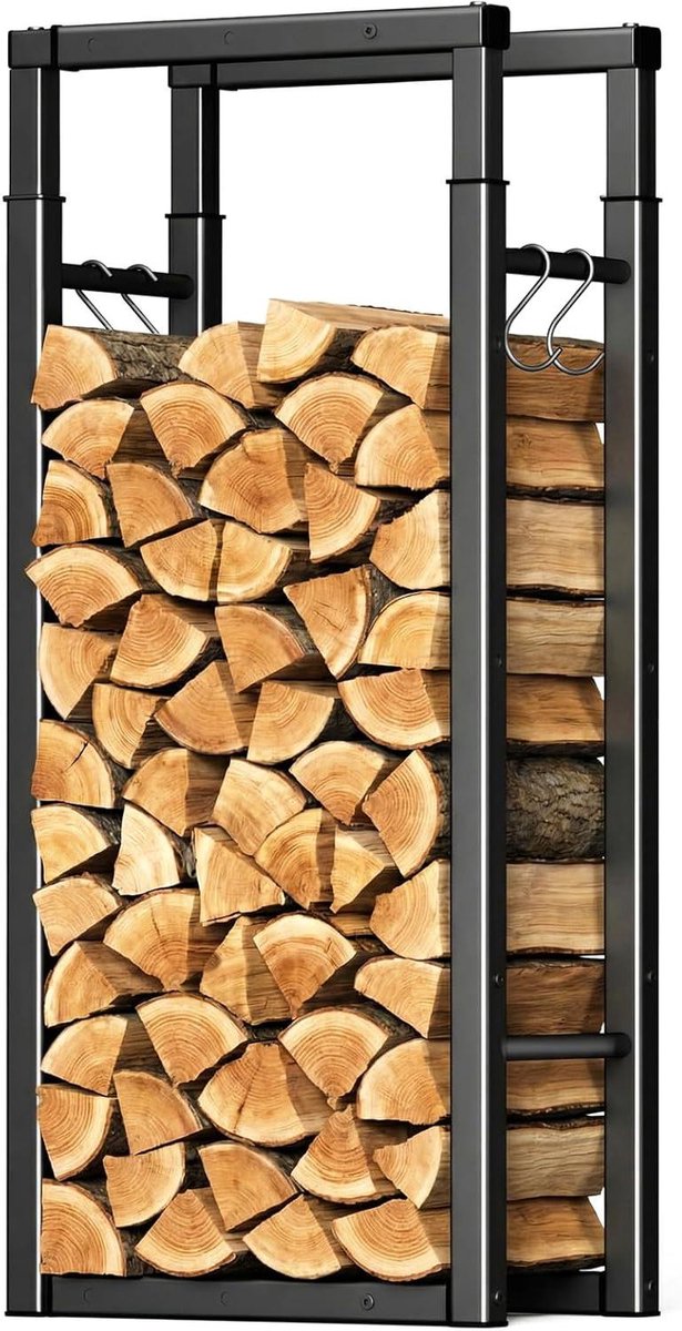 Brandhoutrek - Houtopslag - Haardhout Opslag - Uitschuifbaar - 100 x 65 x 25 cm - Zwart
