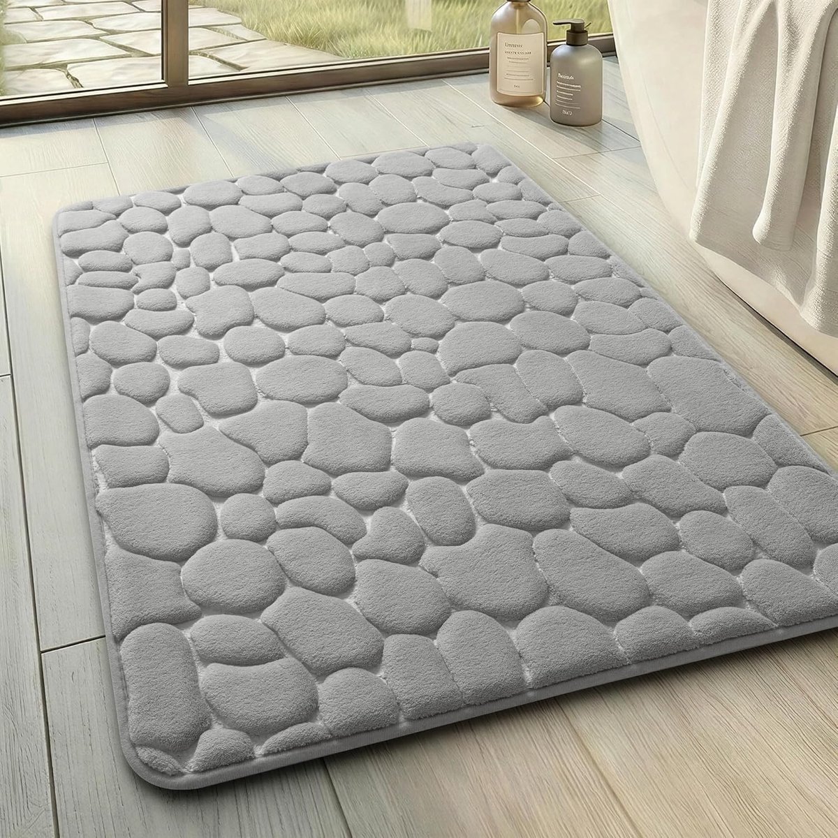 SnelShoppen - Badmat, traagschuim, absorberend, antislip douchemat, decoratieve voetmat, 43 x 61 cm, lichtgrijs, badkamertapijt voor badkamer en woonk