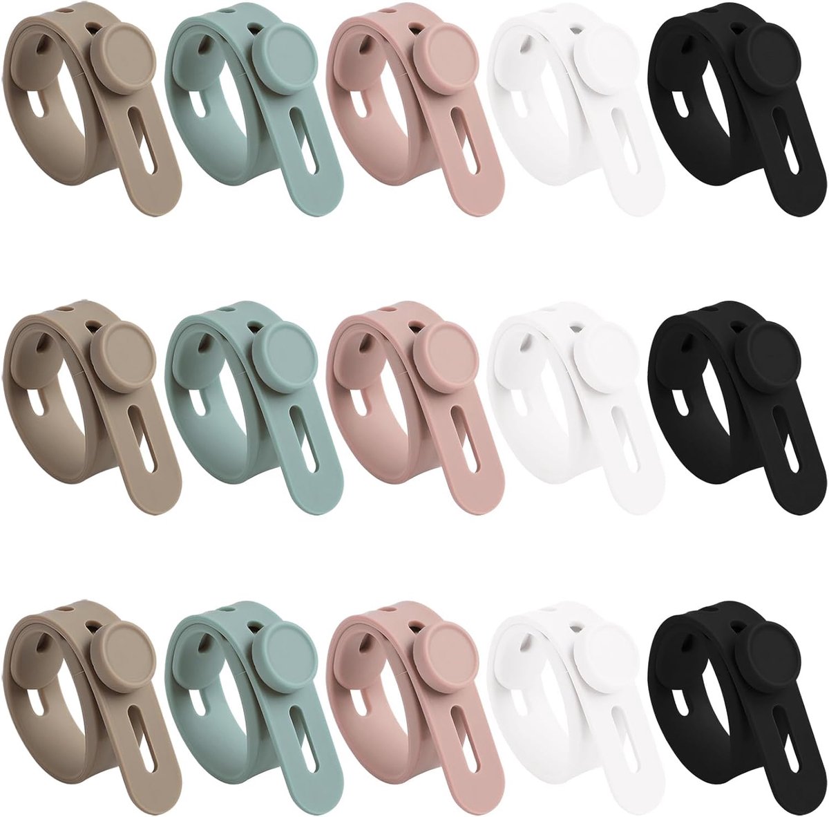 Silicone kabelbinders set van 15 - herbruikbaar en verstelbaar - met vergrendelingsgesp - ShopVlot
